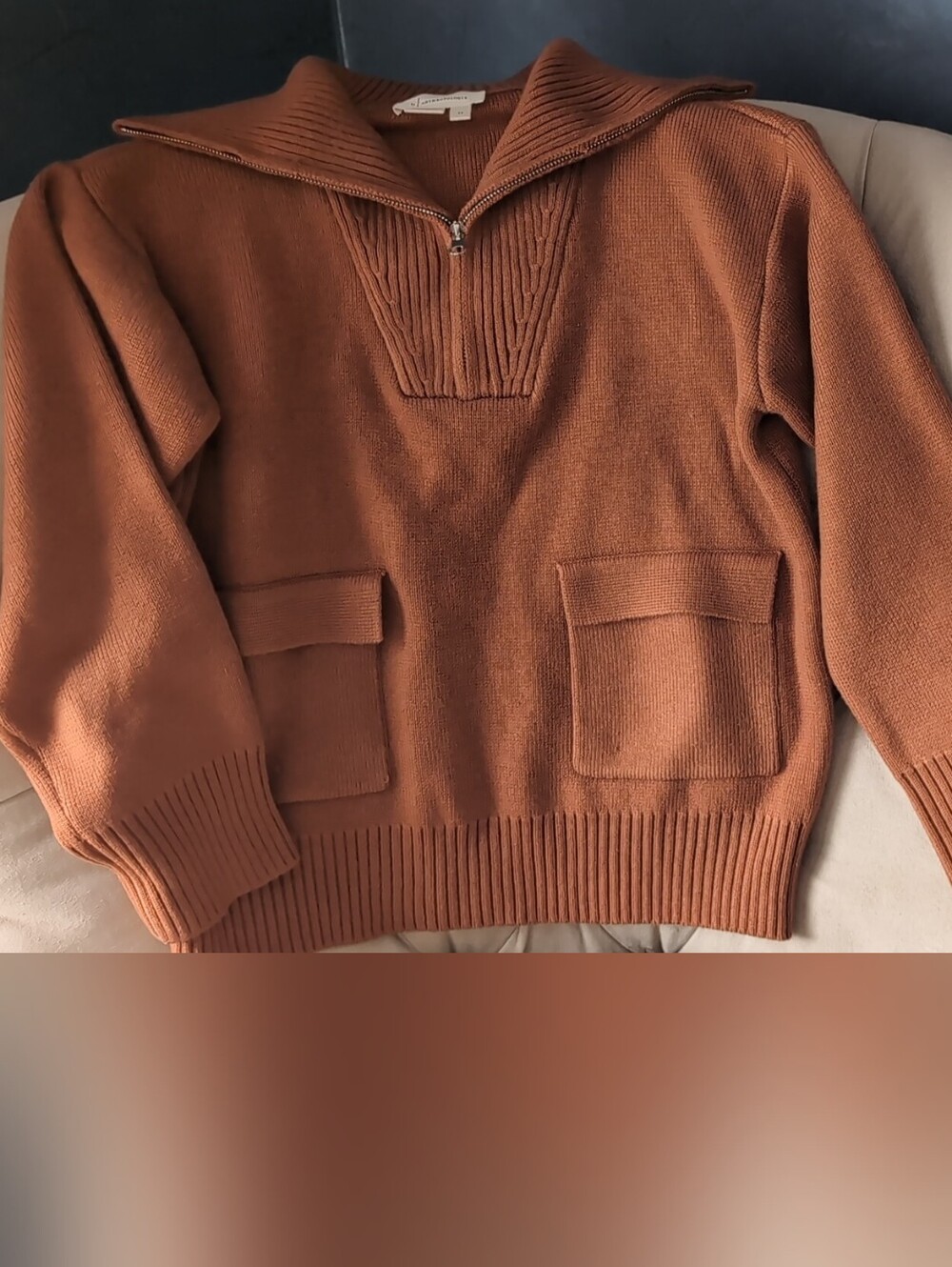 Anthropologie Half-Zip Cowl Sweater in Rust